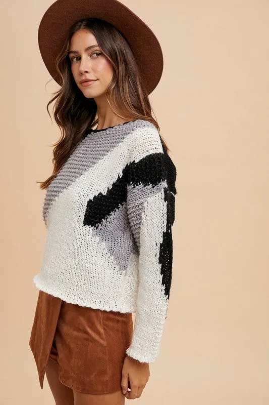 TEEK - Black Combo Color Block Drop Shoulder Sweater