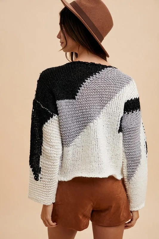 TEEK - Black Combo Color Block Drop Shoulder Sweater