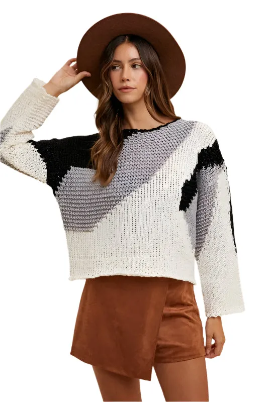 TEEK - Black Combo Color Block Drop Shoulder Sweater