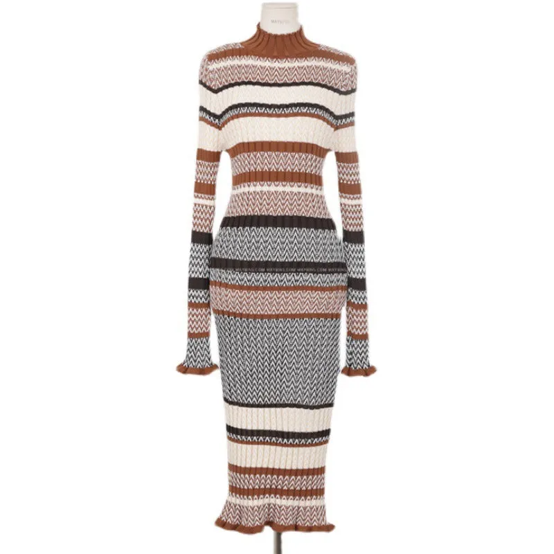 Wenkouban fall 2024 outfits Women's New Korean-Style Elegant Slim-Fit Dress Knitted Fashionable Color Matching Sweater Bottoming Skirt Dress Women