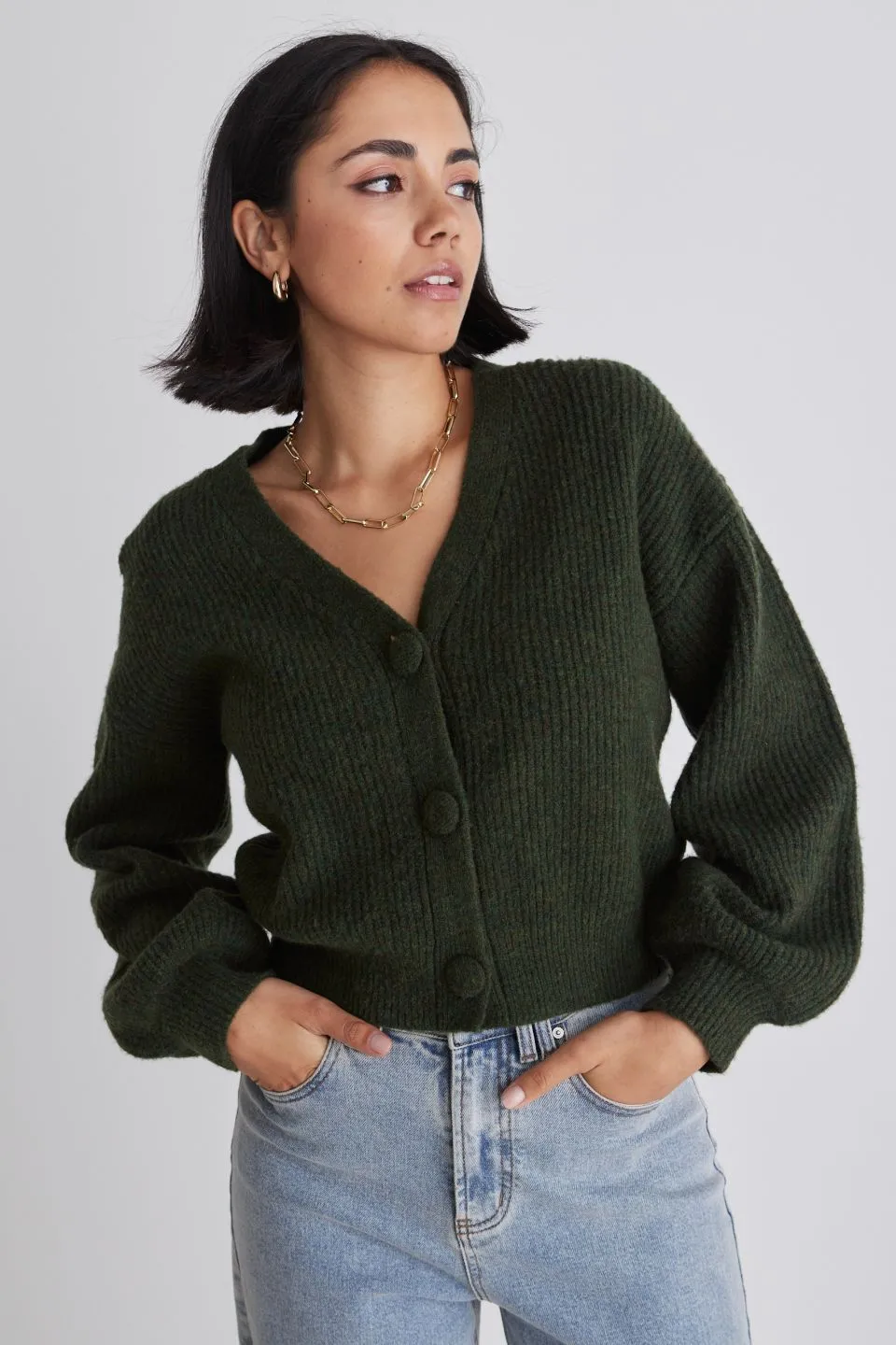 Wholesome Dark Khaki Chunky Knit Cardigan