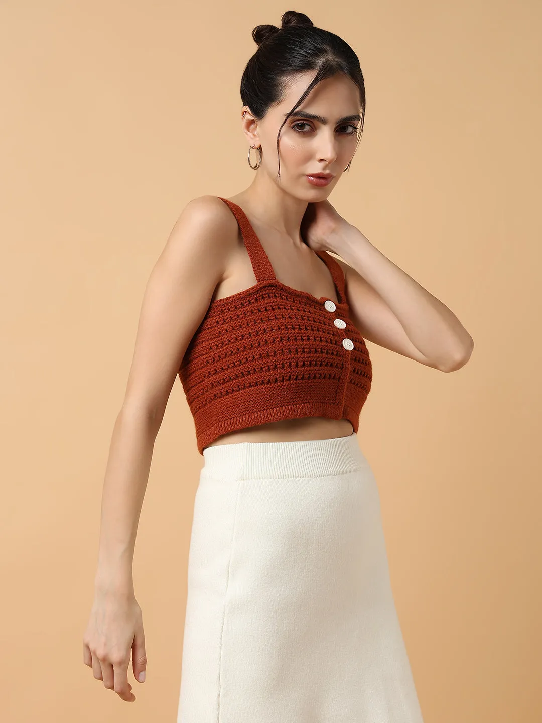 Women Solid Bralette Rust Crop Top