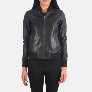 Women's Bliss Black Leather Bomber Jacket