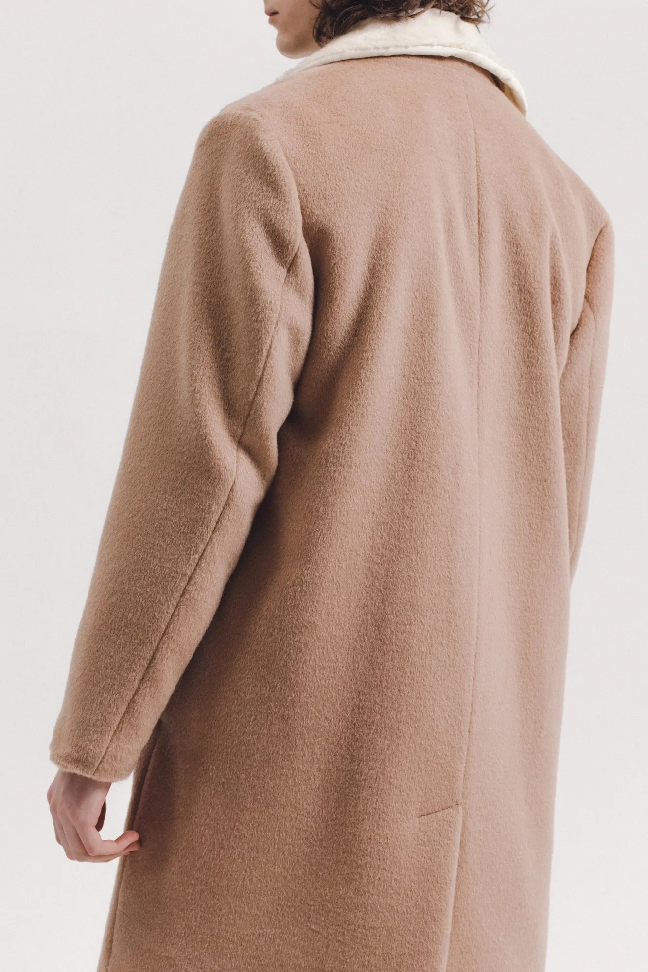 Wool Overcoat With Shearling - Tan